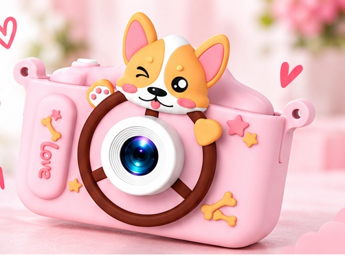 Pink corgi-style children's digital camera