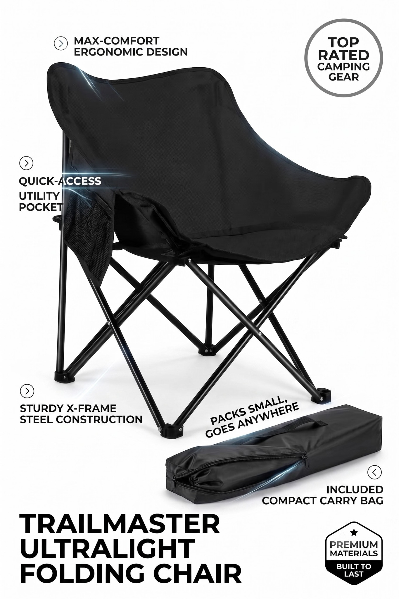 Compact Folding Chair — Black